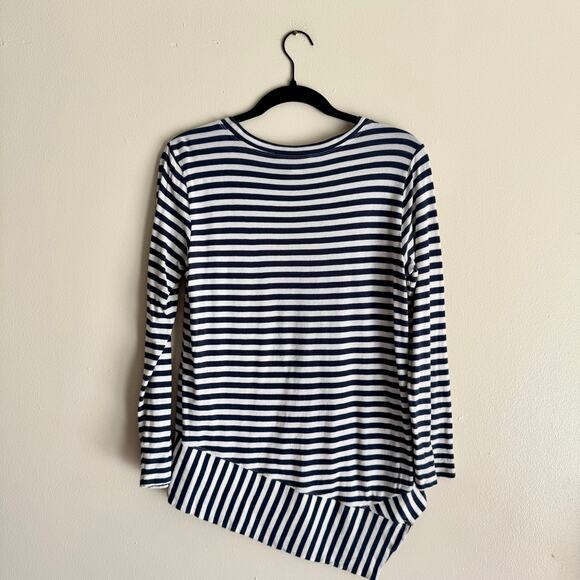 Cabi Blue + White Bengal Stripe Asymmetrical Long Sleeve Tee - Small - Picture 6 of 7